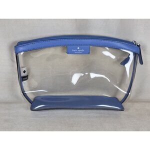 Kate Spade Sabine Medium Cosmetic Pouch in Clear PVC With Blue Trim